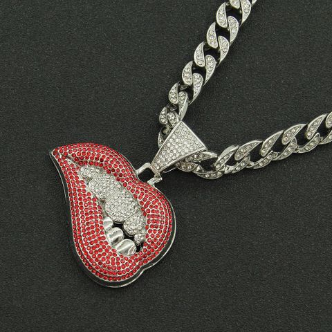 Fashion Personality Pink Lip Diamond Pendant Necklace