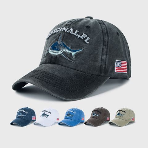 Fashion Baseball Caps Cartoon Washed And Old Embroidered Shark Caps