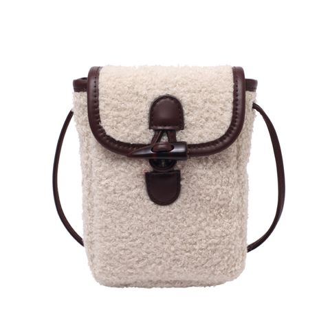 Women's Small Shearling Solid Color Streetwear Square Lock Clasp Shoulder Bag Crossbody Bag