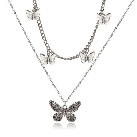 Creative Simple Jewelry Retro Antique Butterfly Pendant Double Necklace