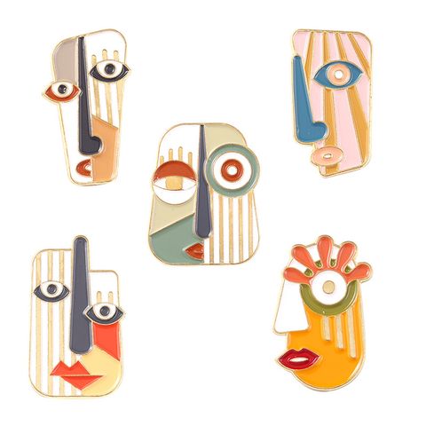 Personality Hip-hop Style Alloy Brooch Creative Funny Abstract Oil Painting Mask Paint Badge Brooch 12 Pcs Set