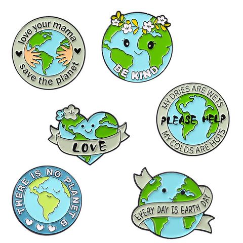 New Map Alphabet Alloy Brooch Creative Cartoon Love Earth Logo Shape Paint Clothes Badge 12 Pcs Set
