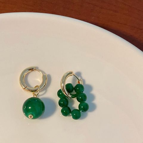 Retro Green Beaded Earrings Asymmetrical Round Earrings