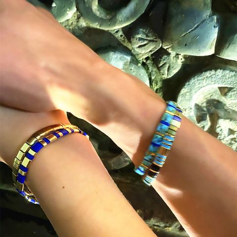 Ins Croix-frontière Bohème Tila Perles À La Main Perlé Bleu Tous Les-match Double Couple Petit Bracelet Pour Les Femmes