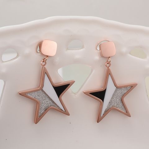 Personality Rose Gold Five-pointed Star Short Pendant Titanium Steel Earrings