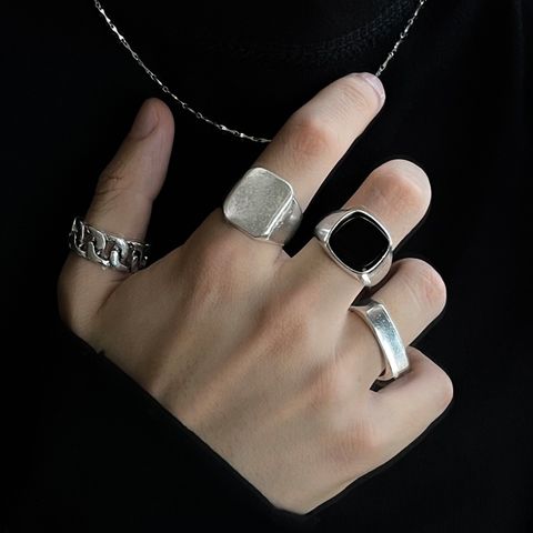 Punk Hip Hop Trend Ring Set Europe And America Cross Border Vintage Geometric Metal Ring Four-piece Ring Set
