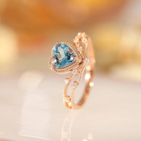 Douyin Live Drainage Wohlfahrt Caibao Open Ring Ins Wind St. Maria Topa Blue Love Heart Ring Weiblich