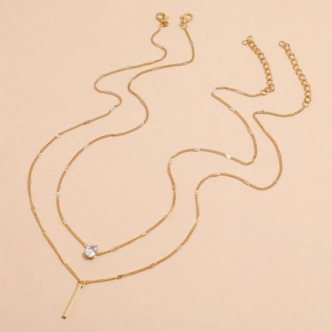 Fashion Double Layered Two-piece Drop-shaped Diamond Long Tassel Pendant Necklace