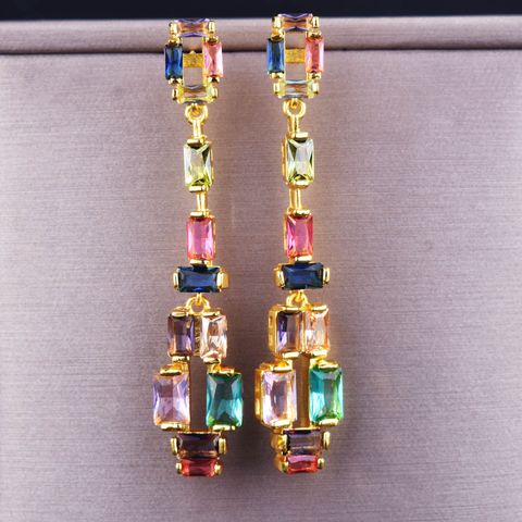 Contrast Fashion Earrings Super Flash Zircon Earrings Simulation Colorful Tourmaline Long Earrings