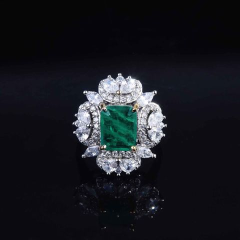 Fashion Simulation Emerald Square Pendant Open Ring Earrings Wholesale