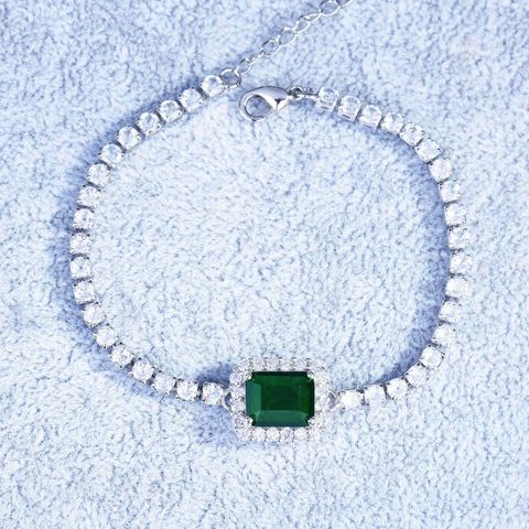 New Luxury Square Diamond Micro-encrusted Emerald Cut Bracelet Earrings Pendant