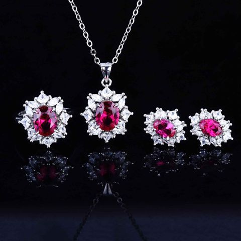 Fashion Luxury Color Treasure Set Corundum Open Ring Earrings Pendant Jewelry