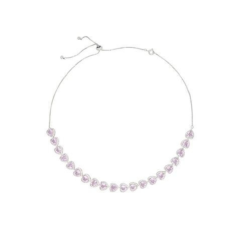Light Luxury Heavy Industry High-end Clavicle Chain Female Summer Sweet Pink Love Pull Choker Necklace Full Zircon Necklace