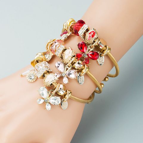 Wholesale Jewelry Fashion Alloy Rhinestone Rhinestones Glass 14K Gold Plated Plating Bracelets