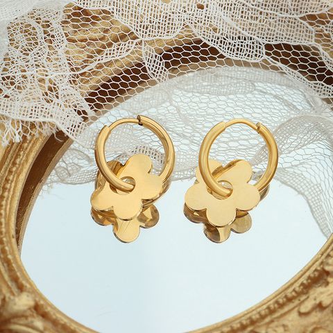 French Style Cross-border Hot Selling Popular Light Luxury Flower Eardrops Stud Earrings Titanium Steel Plated 18k Gold Earrings Girl F560
