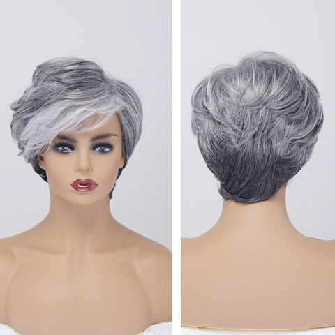 Fashion Women's Wigs Short Straight Hair Gray And White Short Hair Sets Wholesale