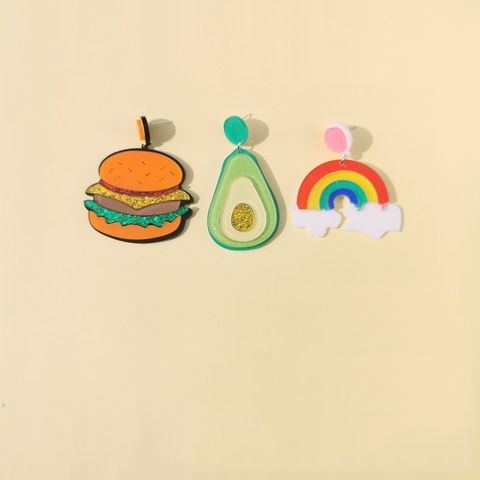 Mode Lustige Acryl Ohrringe Hamburger Avocado Regenbogen Ohrringe Frauen Großhandel