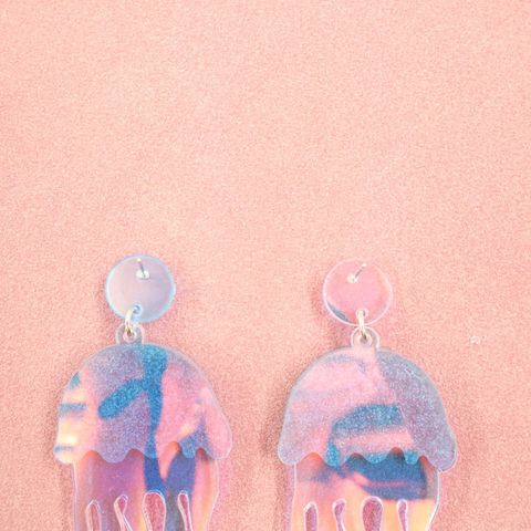 Super Shiny Silver Acrylic Colorful Earrings Pink Jellyfish Laser Acrylic Earrings Wholesale