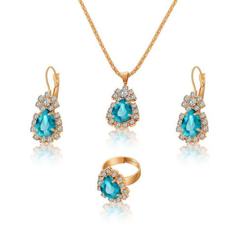 European And American Fashion Water Drop Rhinestone Necklace Earrings Ring Set