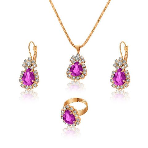 European And American Fashion Water Drop Rhinestone Necklace Earrings Ring Set