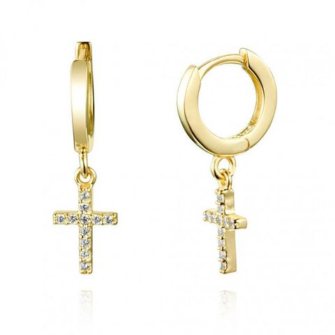 European And American Fashion Simple Ear Buckle Cross Inlaid Zircon Ear Hoop Earrings