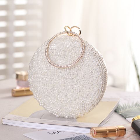 White Champagne Solid Color Pearl Evening Bags