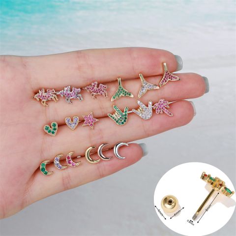 Moon Green Zircon Screw Ball Piercing Ear Bone Earring