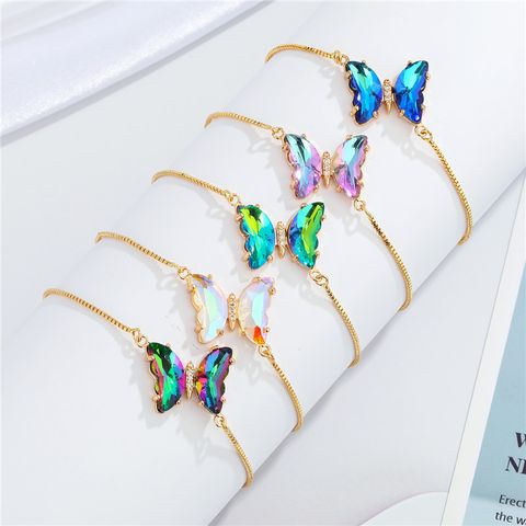 Simple Temperament Sparkling Crystal Butterfly Pendant Adjustable Bracele