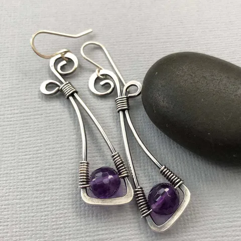 Boucles D&#39;oreilles Améthyste Violette Bohème Boucles D&#39;oreilles À Enroulement Créatives Européennes Et Américaines