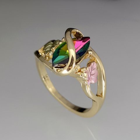 Retropainted Tree Leaves Colorful Tourmaline Crystal Ring
