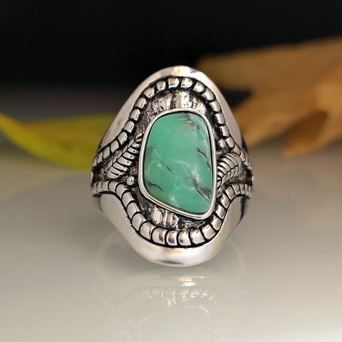 Ethnic Tree Leaf Marbled Chalcedony Turquoise Ring
