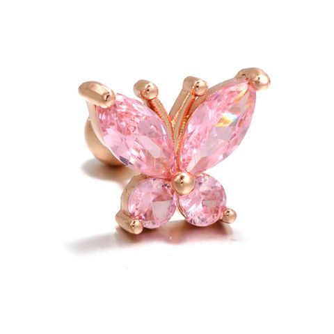 Romantic Red Butterfly Ear Bone Studs Pink Thread Ball Piercing Ear Studs