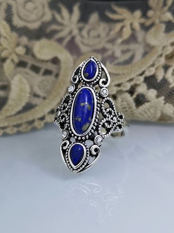 Retro Turquoise Creative Hollow Carved Lapis Lazuli Ring