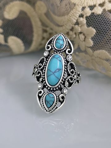 Retro Turquoise Creative Hollow Carved Lapis Lazuli Ring
