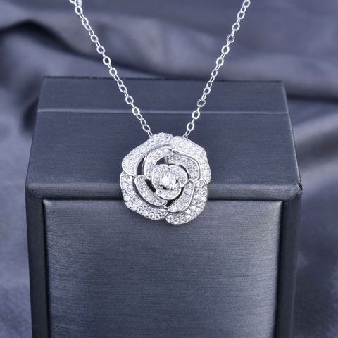 Hollow Rose Flower Necklace Camellia Earrings Micro Inlaid Open Ring Bracelet Female