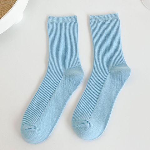 Blue Socks Summer Thin Tube Cotton Sock Solid Color Pile Socks Wholesale