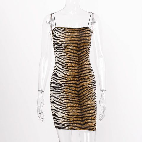 Autumn Women's New Leopard Print Suspender Dress