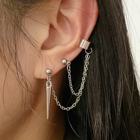 New Earrings Punk Chain Single Long Tassel Pointed Cone Without Pierced Ear Clip