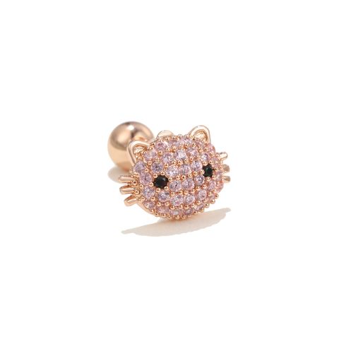 Fashion Pink Cat Earrings Piercing Screw Ball Ear Studs