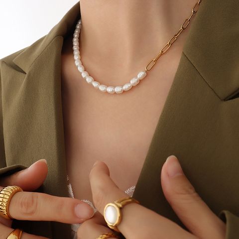 Collier En Acier Titane Couture De Perles De Mode