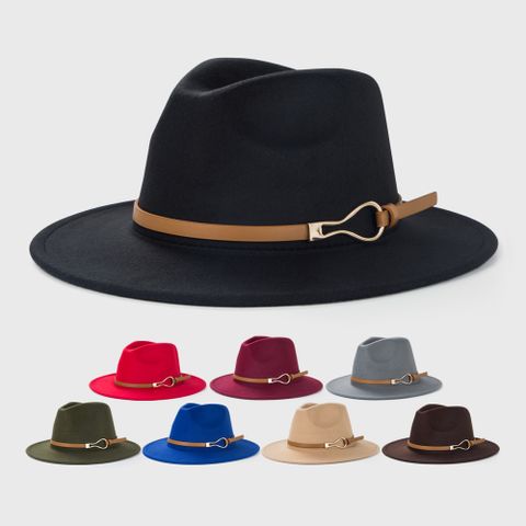 Retro Woolen Hats Men's Monochrome Belt Hat Simple Big Brim Jazz Hat