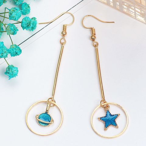 Lady Heart Asymmetric Blue Starry Sky Moon Universe Planet Earrings