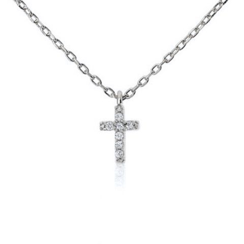 S925 Sterling Silver Diamond Cross Pendant Necklace