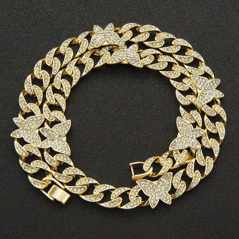 Fashion Diamond-studded Cuban Chain Necklace Full Diamond Butterfly Hip-hop Alloy Necklace