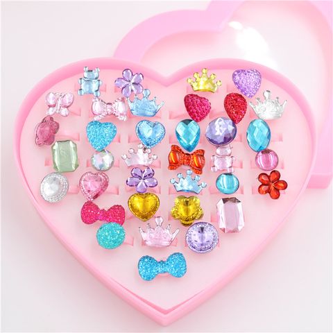 Korean Cartoon Acrylic Rings 36 Boxed Flash Diamond Rings