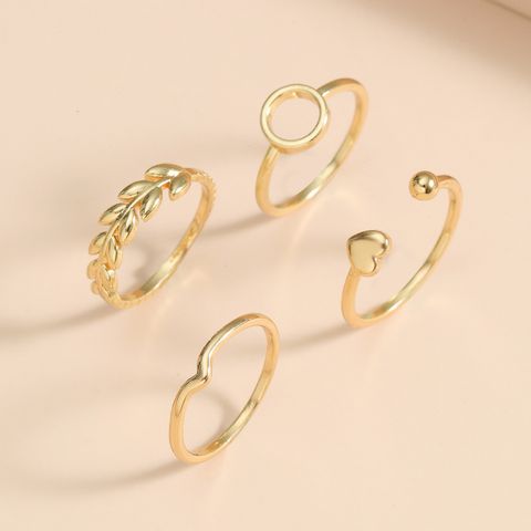 New Set Simple Metal Geometric Hollow Ring Tail Copper Ring 4 Piece Set