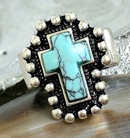 Wholesale Jewelry Ethnic Style Cross Alloy Turquoise Open Rings