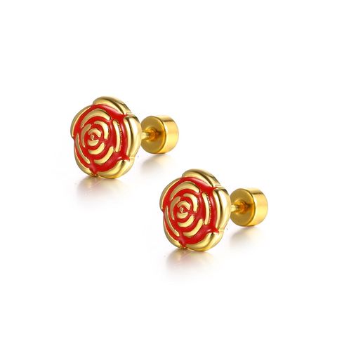 Retro Rose Flower Titanium Steel Stud Earrings Single