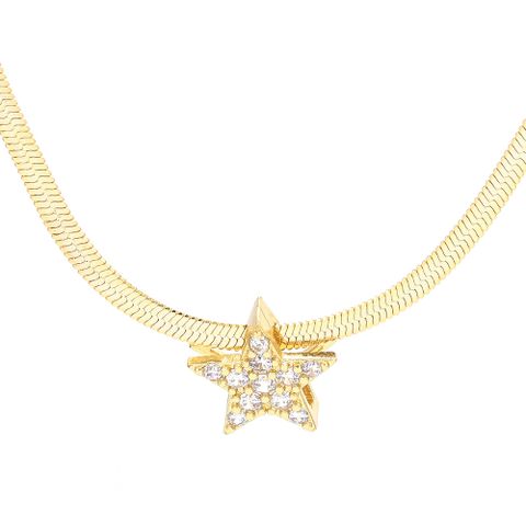 2022 New Simple Heart Clavicle Chain Flat Snake Chain Five-pointed Star Copper Necklace Female