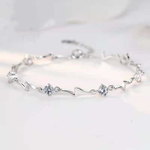 Korean Women's Diamond Blue Crystal Copper Bracelet Wholesale